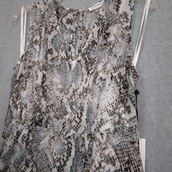 NWT Calvin Klein | Chiffon Faux Wrap Snake Print Hi-Lo Maxi Dress | Size 10 - Picture 4 of 11